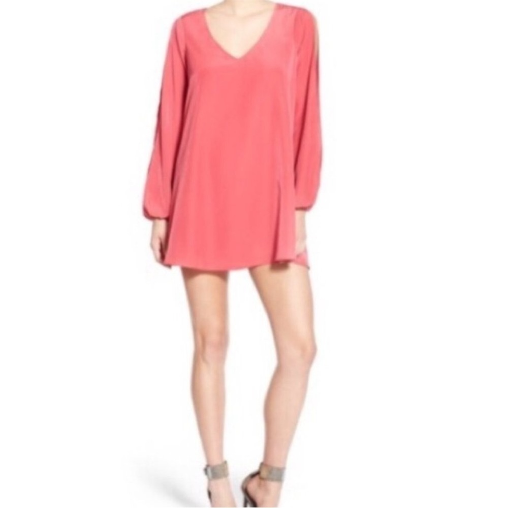 Lovers + Friends Pink Gracie Split Long Sleeve Mini Swing Dress